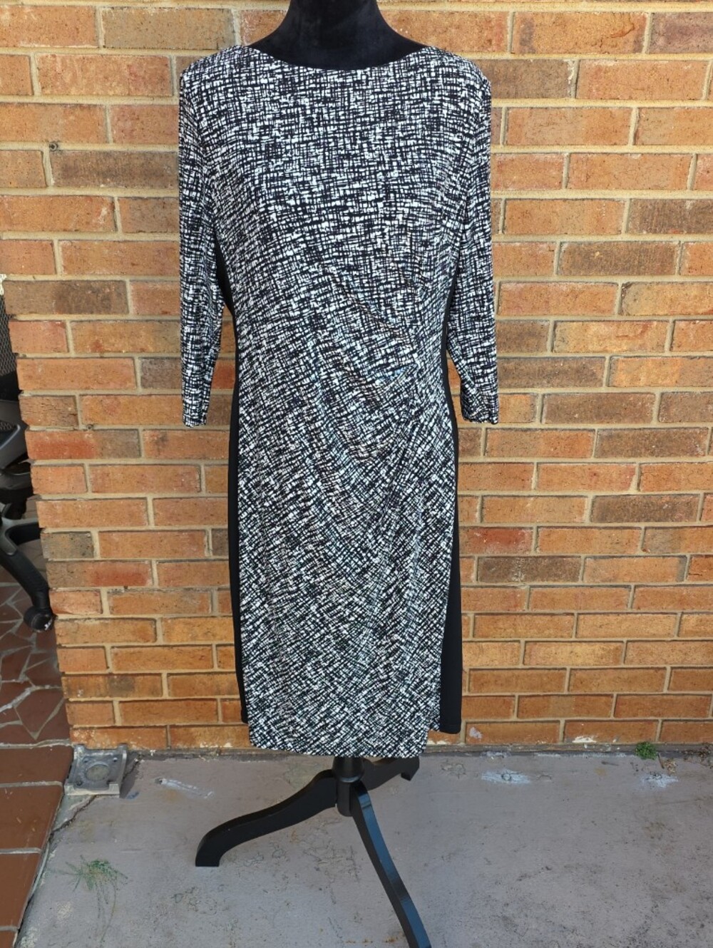 Ralph Lauren Black and White Textured Long Sleeve Sheath Dress Size 16